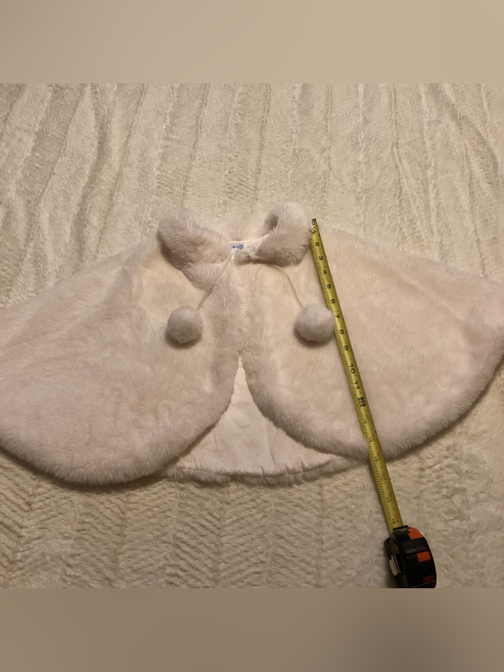 Luli & Me 6X Cozy White Open Front Poncho Cape Pom-Pom Ties Little Girls